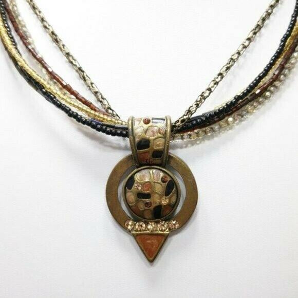 Chico's Enamel & Rhinestone Pendant Seed Bead Multistrand Necklace, 20 Inches - Picture 3 of 12